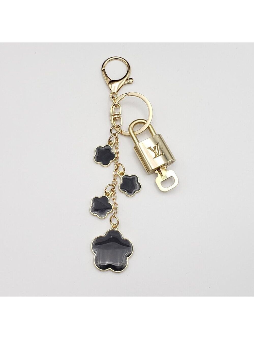 Louis Vuitton Gold Padlock Key 🔒 Authentic LV Charm + Unbranded Flower Keychain - Picture 1 of 10